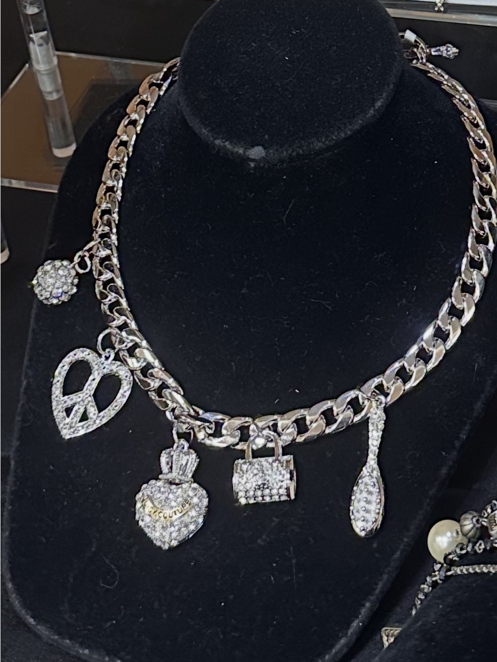 Juicy Couture Silver-Tone Pave Charm Necklace with Heart & Lock - Picture 1 of 1
